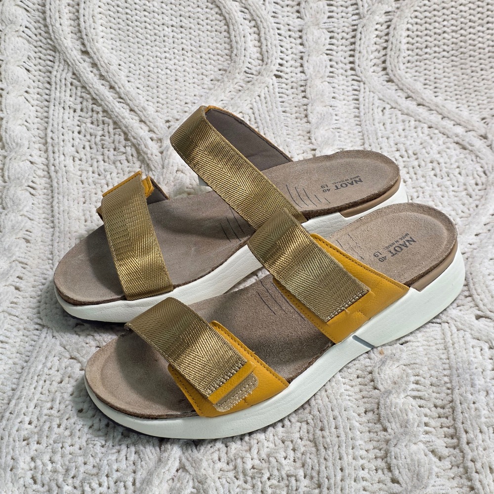Naot‎ Calliope Slide Sandals Yellow Gold Metallic Adjustable Women 40 9-9.5 NEW